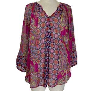 Anthropologie floral paisley bohemian blouse Fig and flower oversize chiffon top